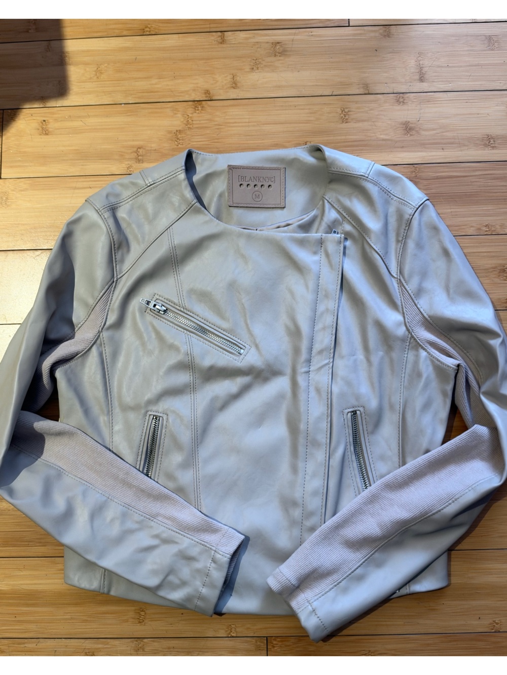 Blank NYC Light Gray Vegan Leather Moto Jacket Sz M